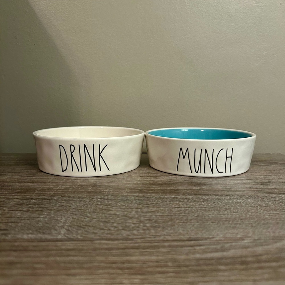 Rae Dunn White and Blue Ceramic Bowl Set - Drink & Munch